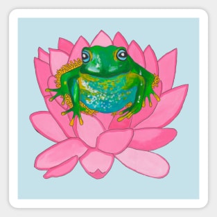 Green frog on pink flower Magnet